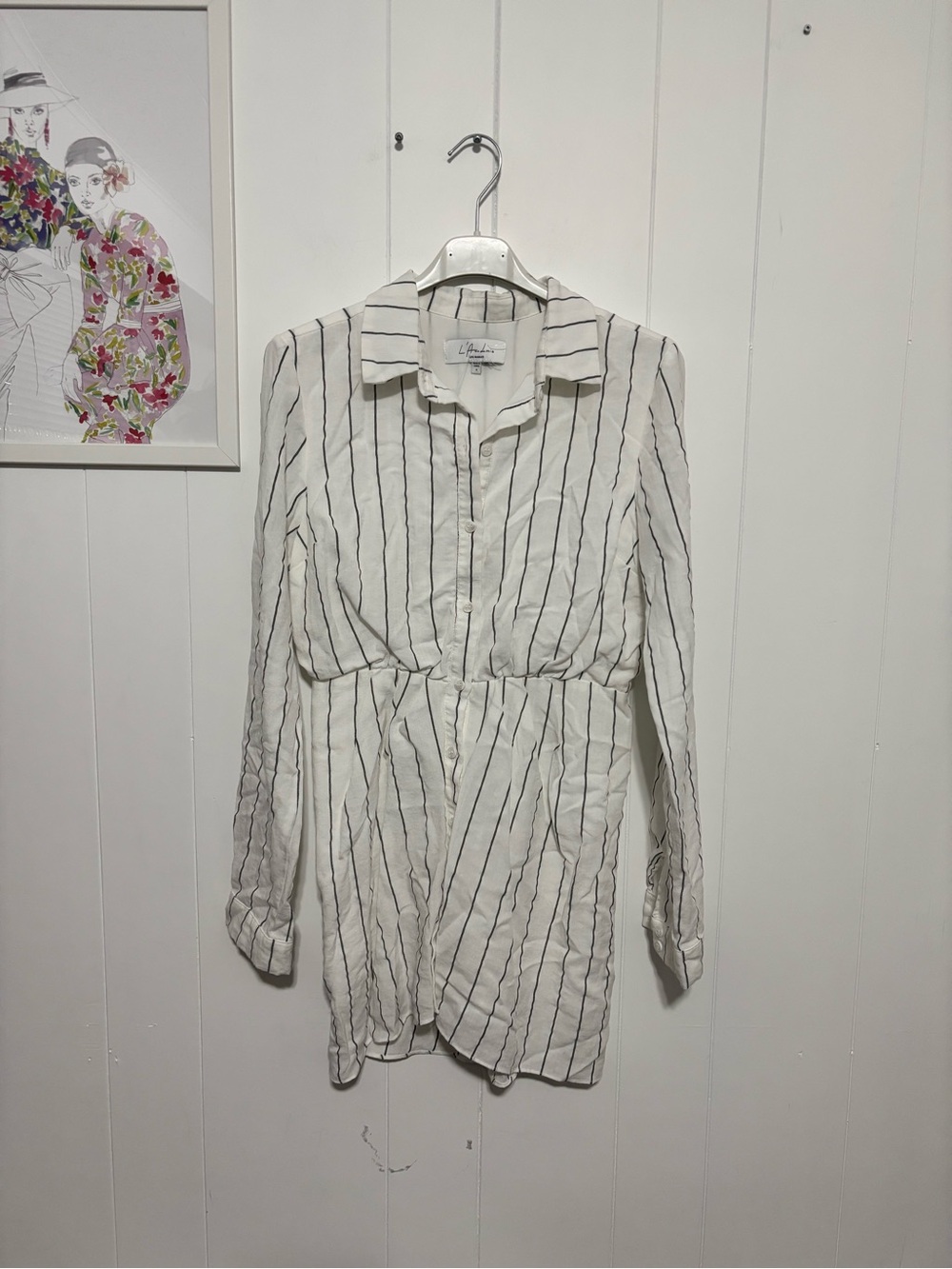 L'Academie White Mini Dress with Black Pinstripes